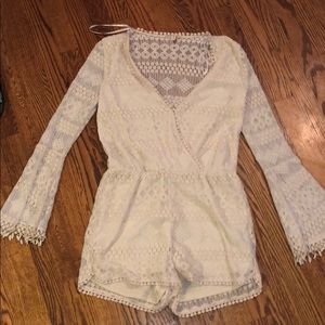 Lace Boho Chic Romper w Sheer Bell Sleeves & Back